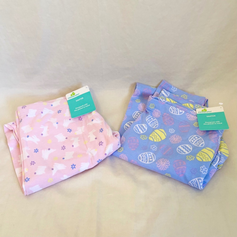 Way to Celebrate Kids Easter Leggings 2 Pack Pink Bunny Blue Egg XL‎ 14-16 NEW